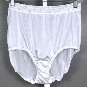 Vintage Hanes Size 10 Nylon Panties White Shiny Shimmery Stretch Elastic Lace